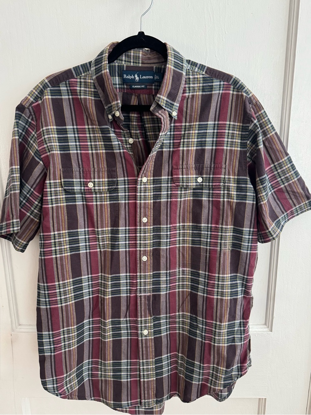 Ralph Lauren Men’s Classic Fit Short Sleeve Plaid Shirt - Burgundy Size Large